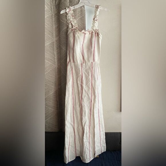 Reformation Lavender Midi Dress Sleeveless White Red Stripe 100% Linen Sz 6 NWT - Picture 4 of 14